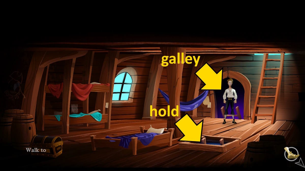 Exploring the lower deck in The Secret of Monkey Island: Special Edition