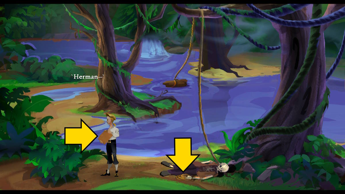Taking the rope from the corpse in The Secret of Monkey Island: Special Edition
