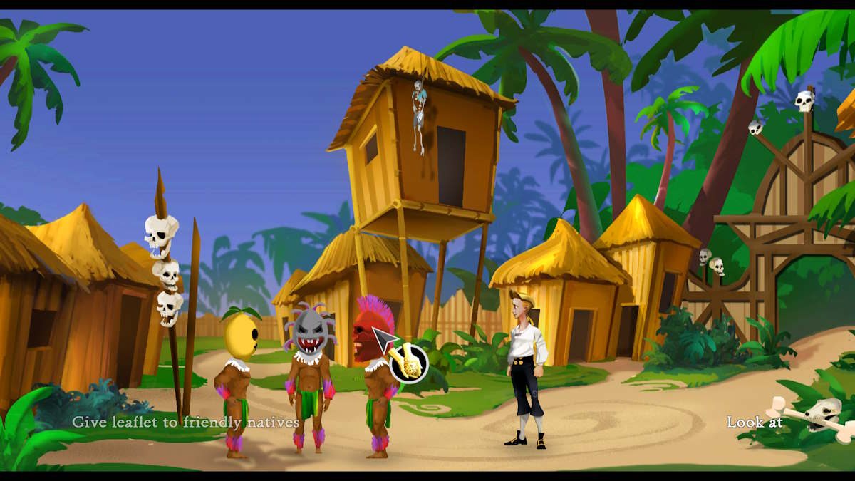Getting the navigator's head from the cannibals in The Secret of Monkey Island: Special Edition
