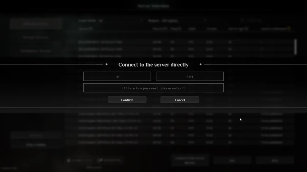 Information input section of direct server connection in Soulmask.