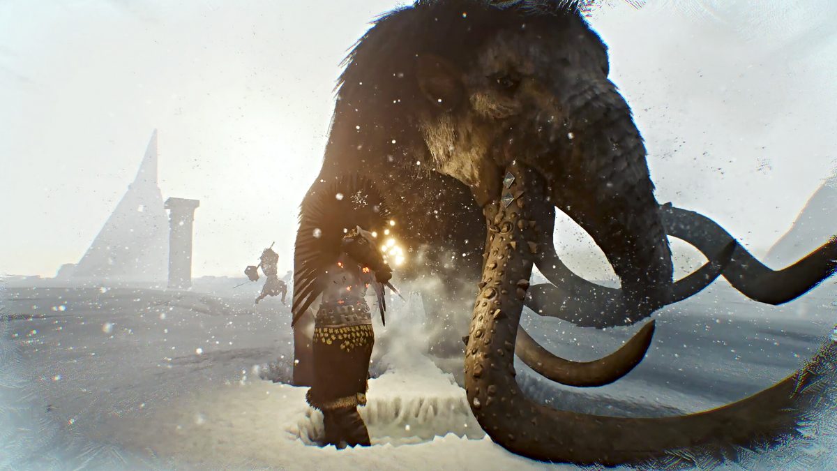 Battling a mammoth in Soulmask