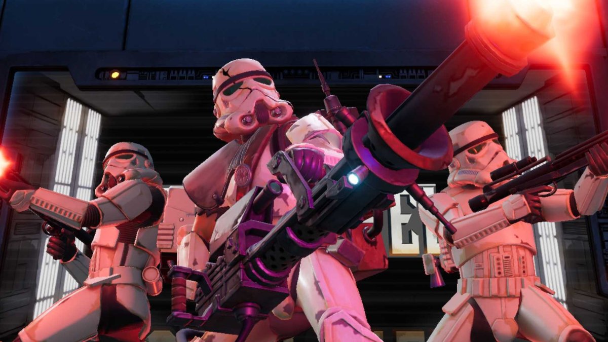Tank Hunter Sentinel and stormtroopers shooting in Star Wars: Hunters