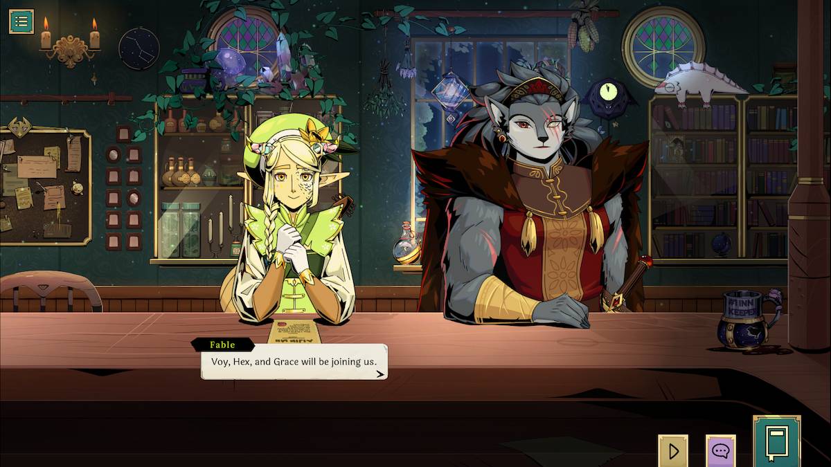 Fable and Caerlin taking the final quest in Tavern Talk.