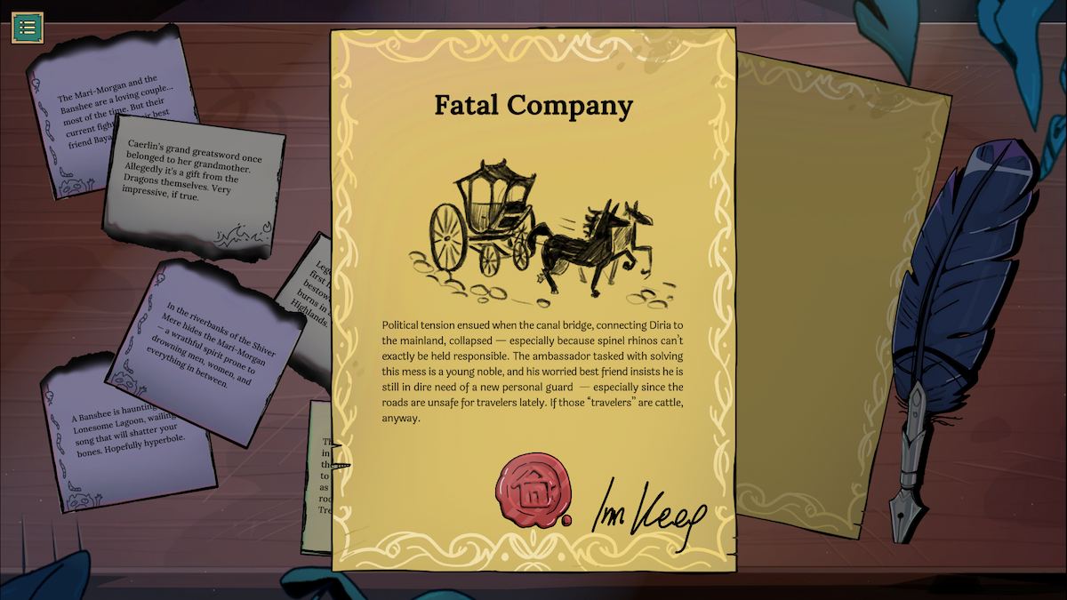 Fatal company quest in Tavern Talk.