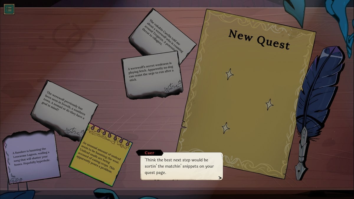 Learning about quests in Tavern Talk.