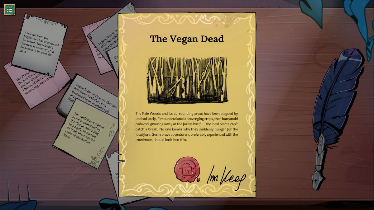 The vegan dead quest in Tavern Talk.