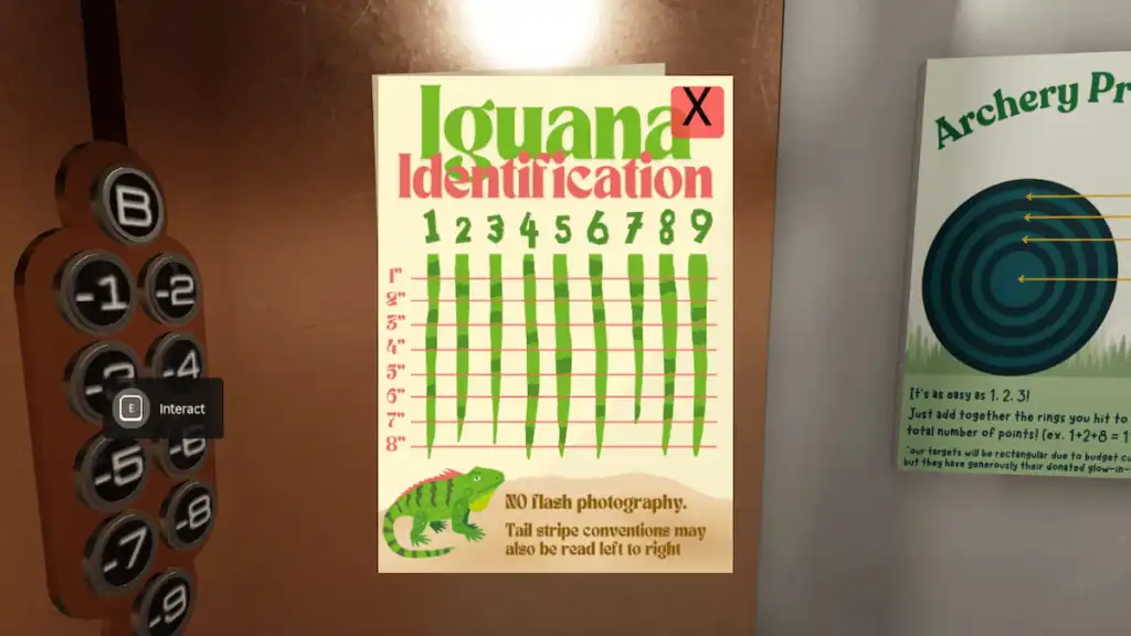 Iguana poster in elevator in Terminal Escape Room
