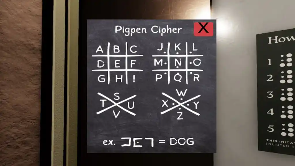 Pigpen code cipher in Terminal Escape Room