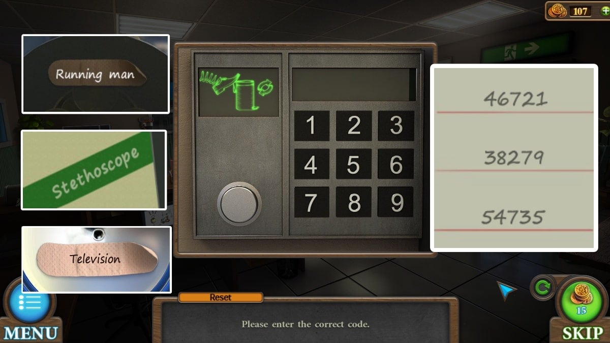 Keypad with solution in Tricky Doors seventh world, Hospital