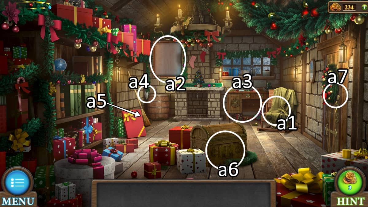 The first room with graphics in Tricky Doors fourteenth world, Santa's House