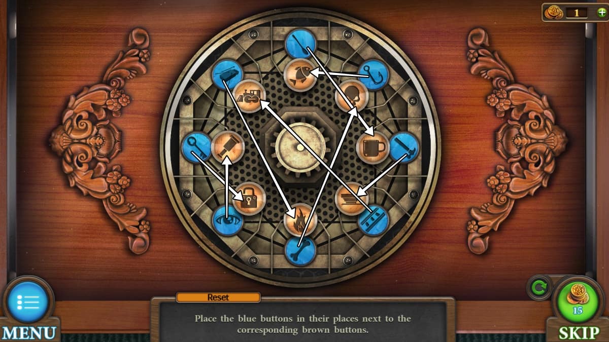 Button matching puzzle in Tricky Doors tenth world, Train
