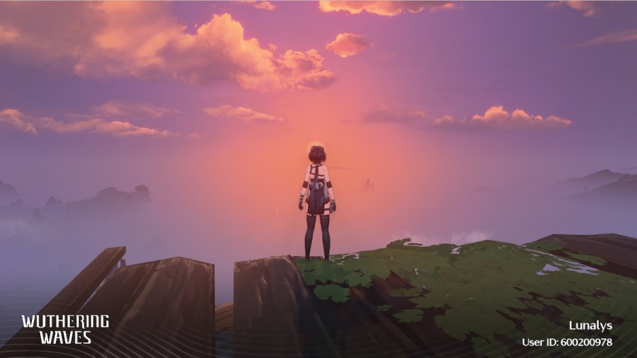 The path up to the cat canopy at sunset in Wuthering Waves.