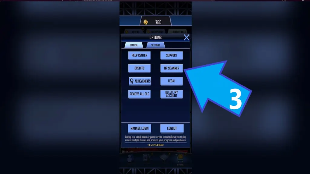 WWE SuperCard Options menu