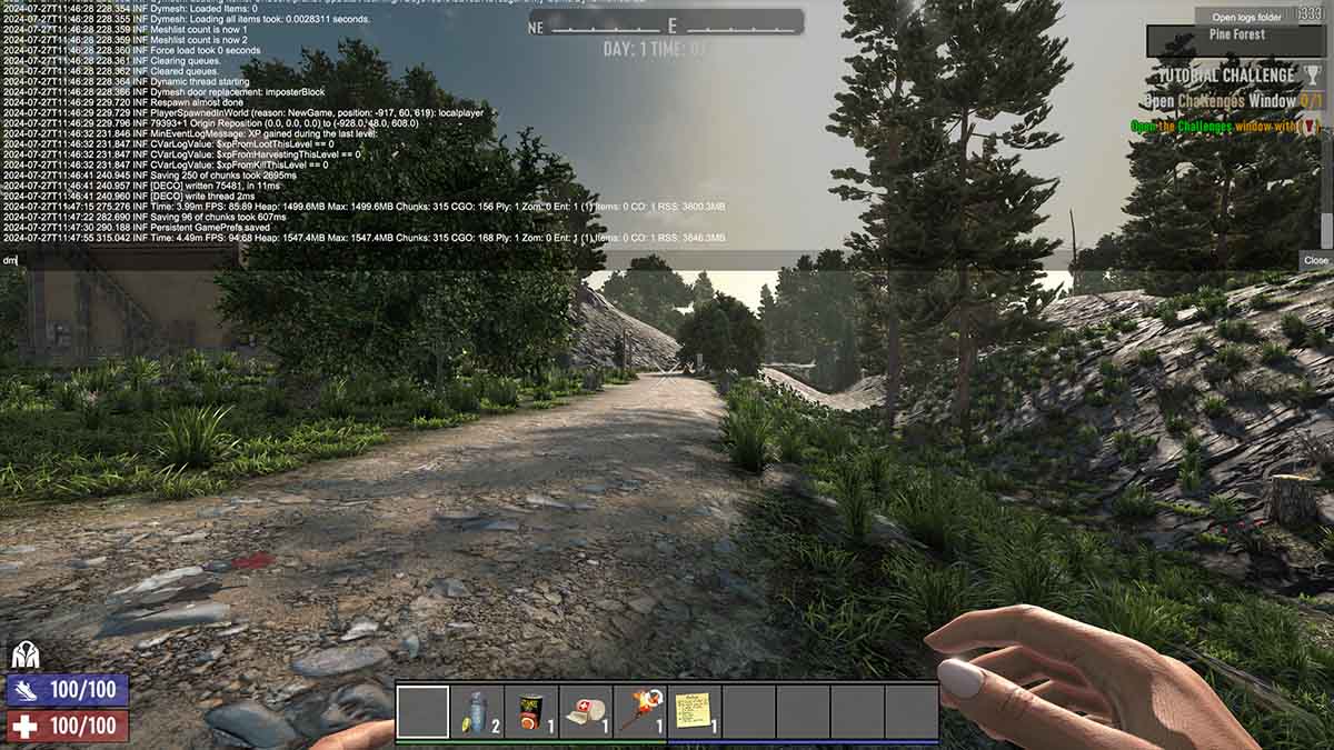 7 Days to Die console menu