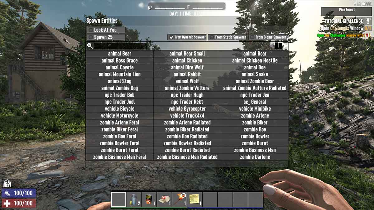 7 Days to Die entity spawner tab