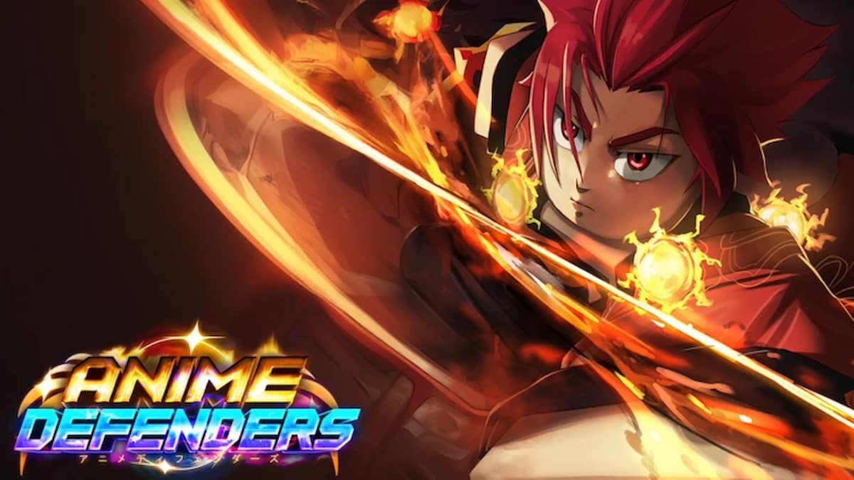 Anime character and Anime Defenders logo in the frame