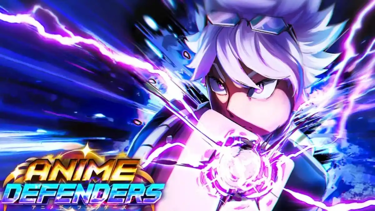Anime Defenders logo and character in the frame