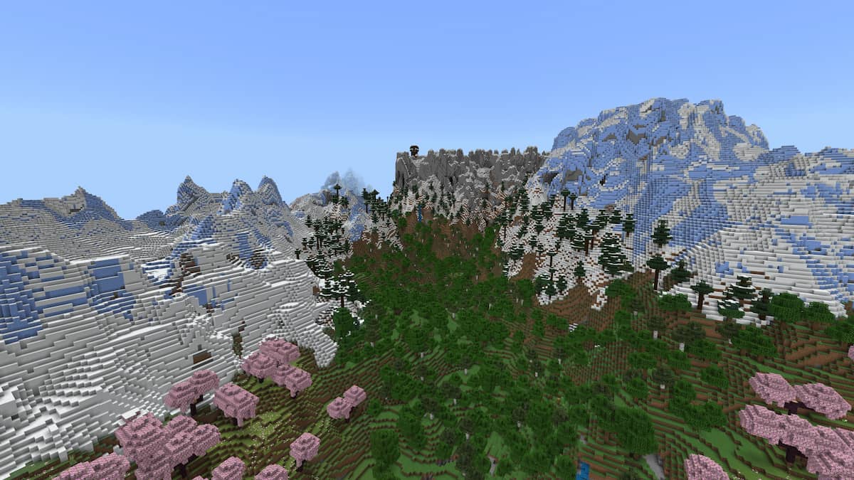 A Minecraft mountain range on top of multiple Ancient Cities