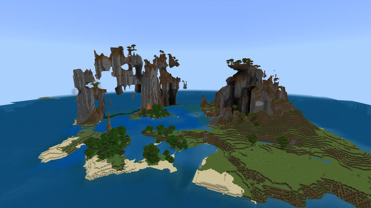 A Minecraft island made up of a Windswept Savanna