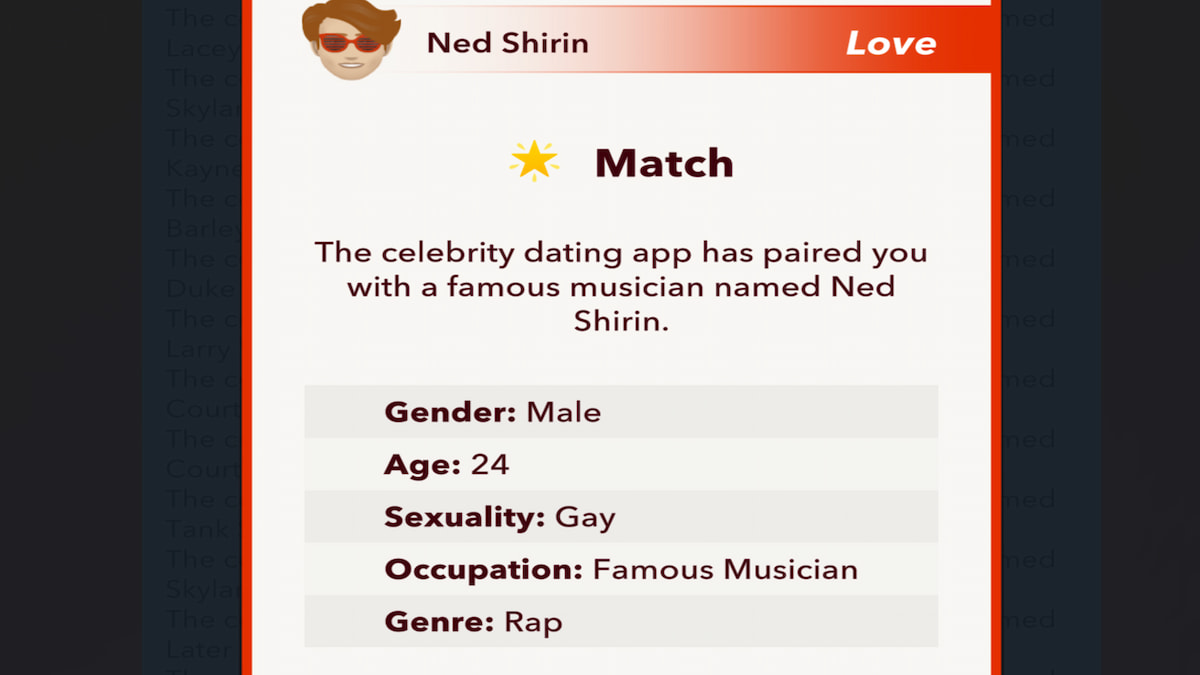 A dating profile in BitLife