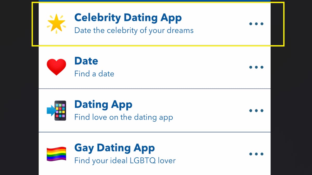 The Celebrity Dating App option in BitLife