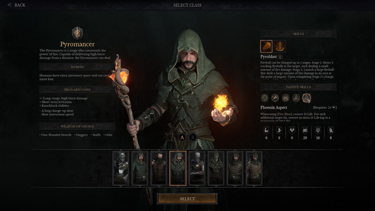 A Pyromancer’s Phoenix Aspect passive skill in Dungeonborne