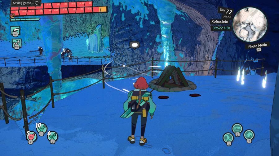 Resting at the Ice Cave campfire in Dungeons of Hinterberg