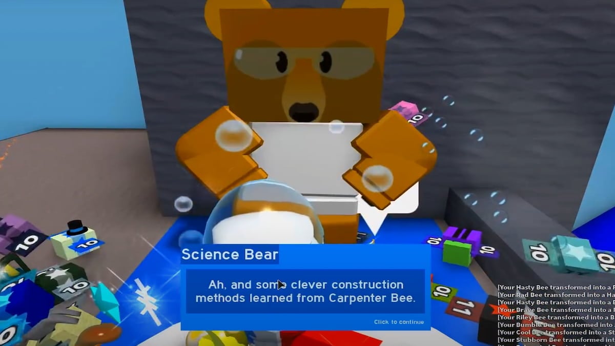 The Science Bear in Bee Swarm Simulator
