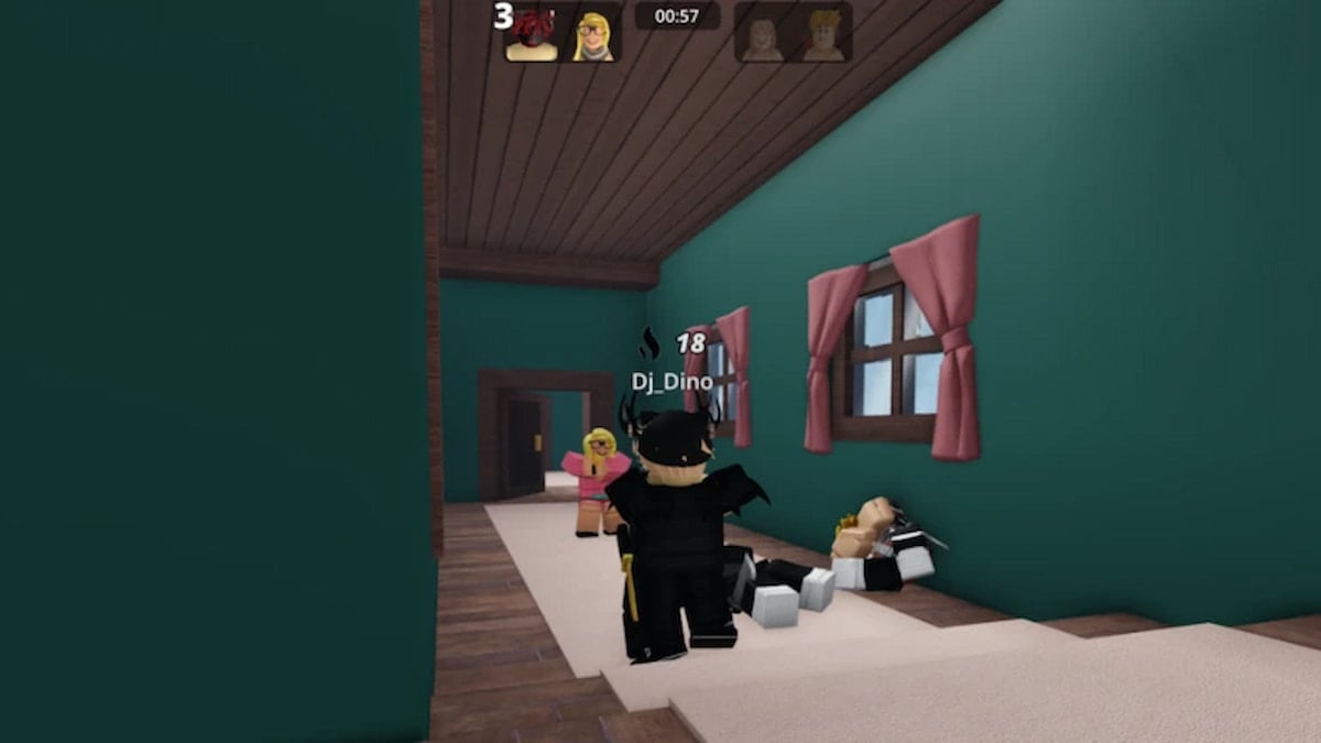 Several players shooting each other in a Roblox game