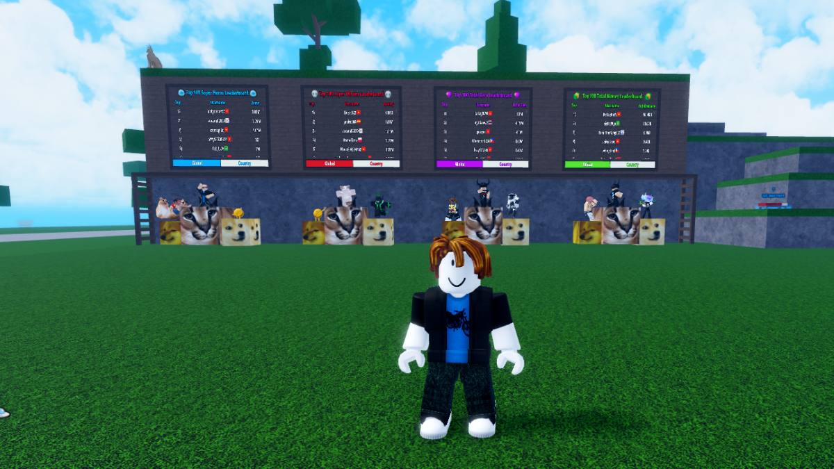Roblox character standing in front of the Meme Sea leaderboard