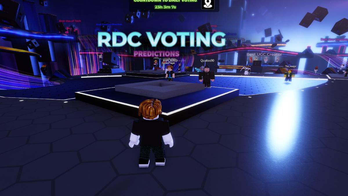 Roblox character standing in front of the RDC Voting area