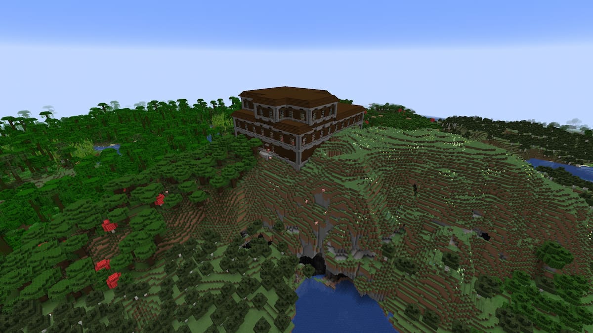 A Minecraft Woodland Mansion on a Meadow Mountain biome