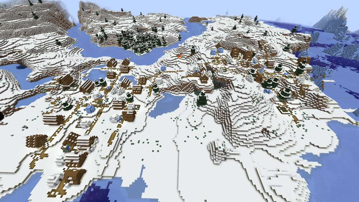 Two Snowy Villages next to each other in Minecraft