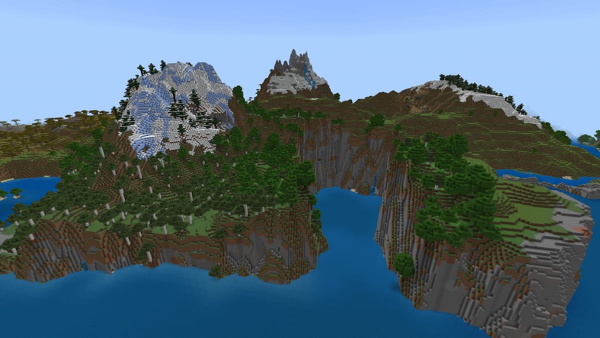 A sheer cliff in front of a Minecraft ocean