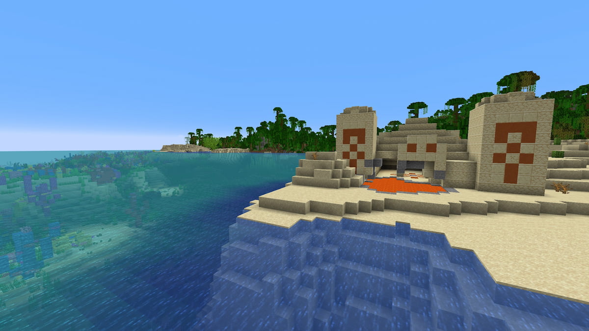 A Desert Temple on top of a lava pool and a Jungle Temple on the side of a Coral Reef