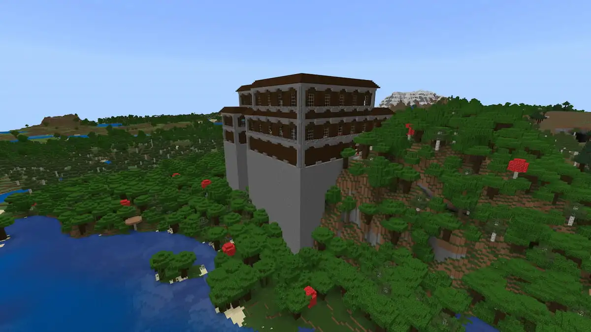 A towering Woodland Mansion in Minecraft