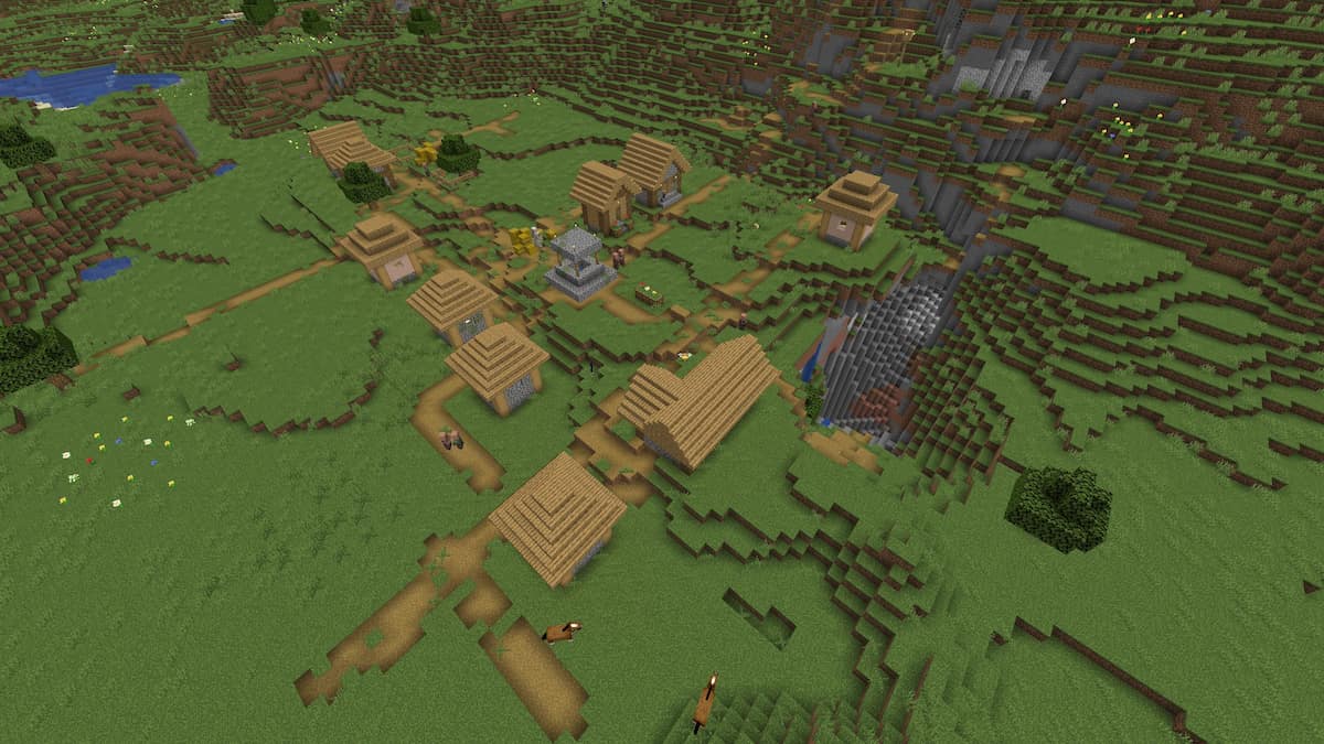 A Plains Village next to a ravine in Minecraft