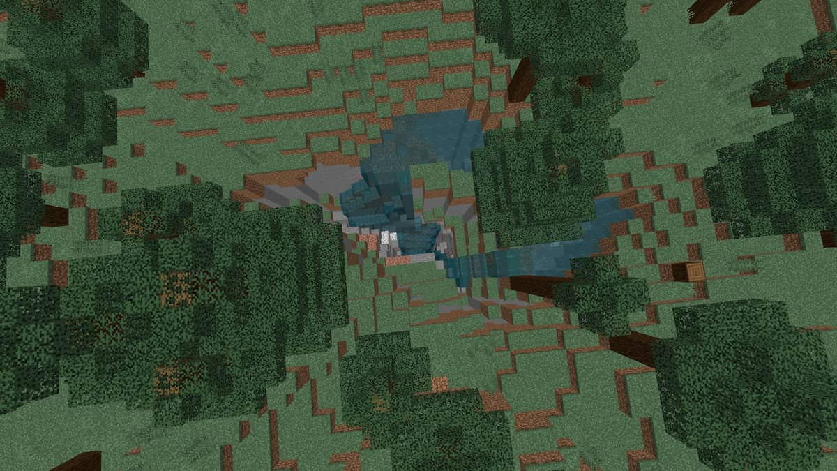 A Taiga waterfall leading to diamonds in Minecraft