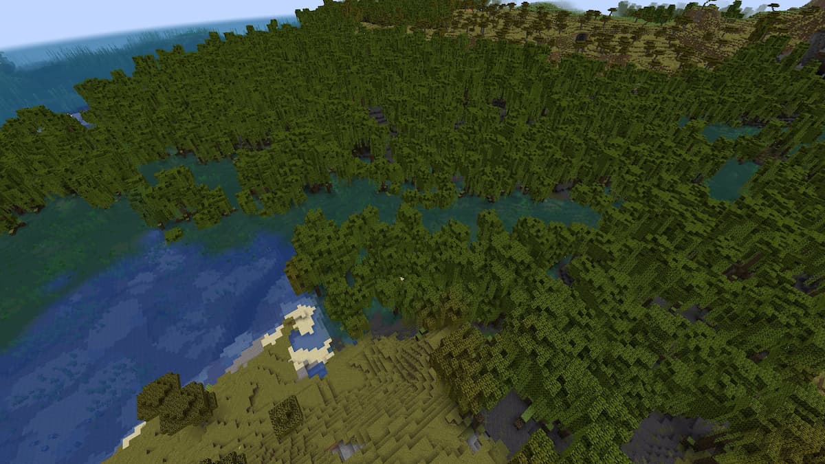 A Mangrove Swamp filled with water in Minecraft