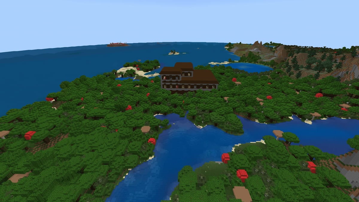 A Woodland Mansion on the edge of a Minecraft ocean