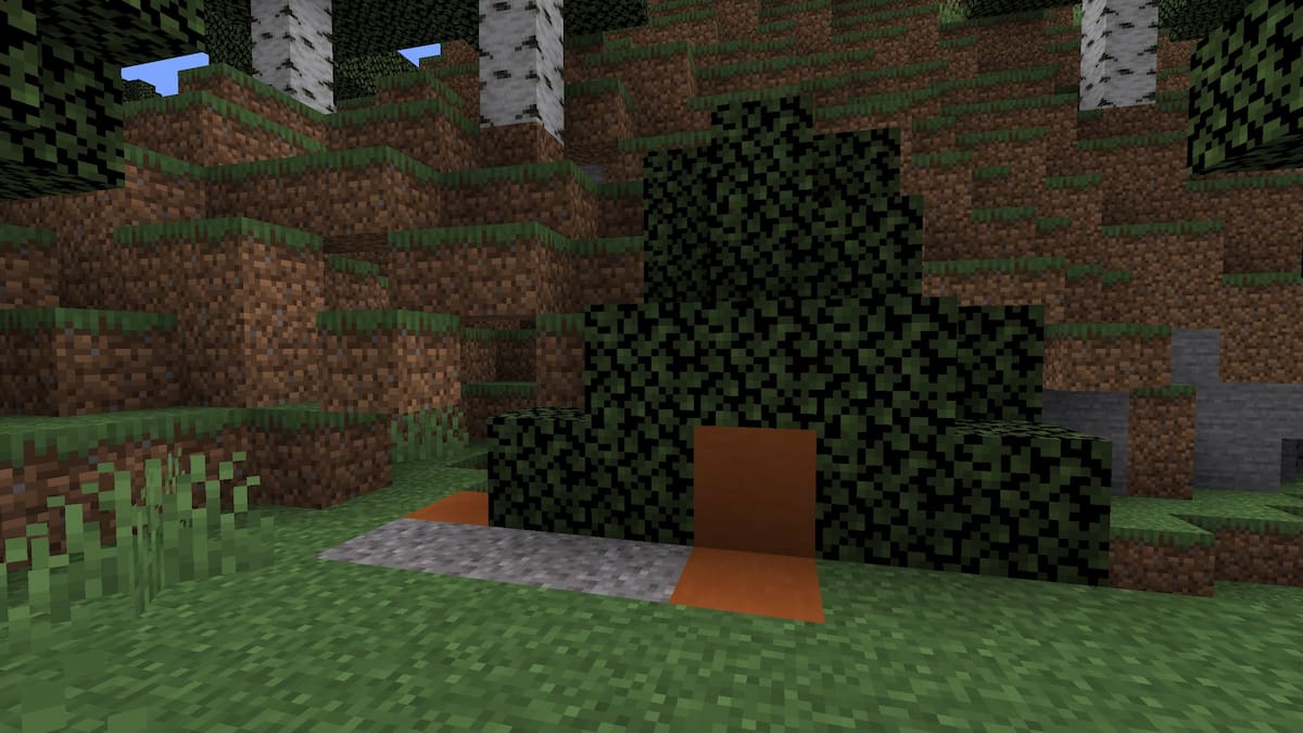 A set of orange Trail Ruins in a Minecraft Birch Forest