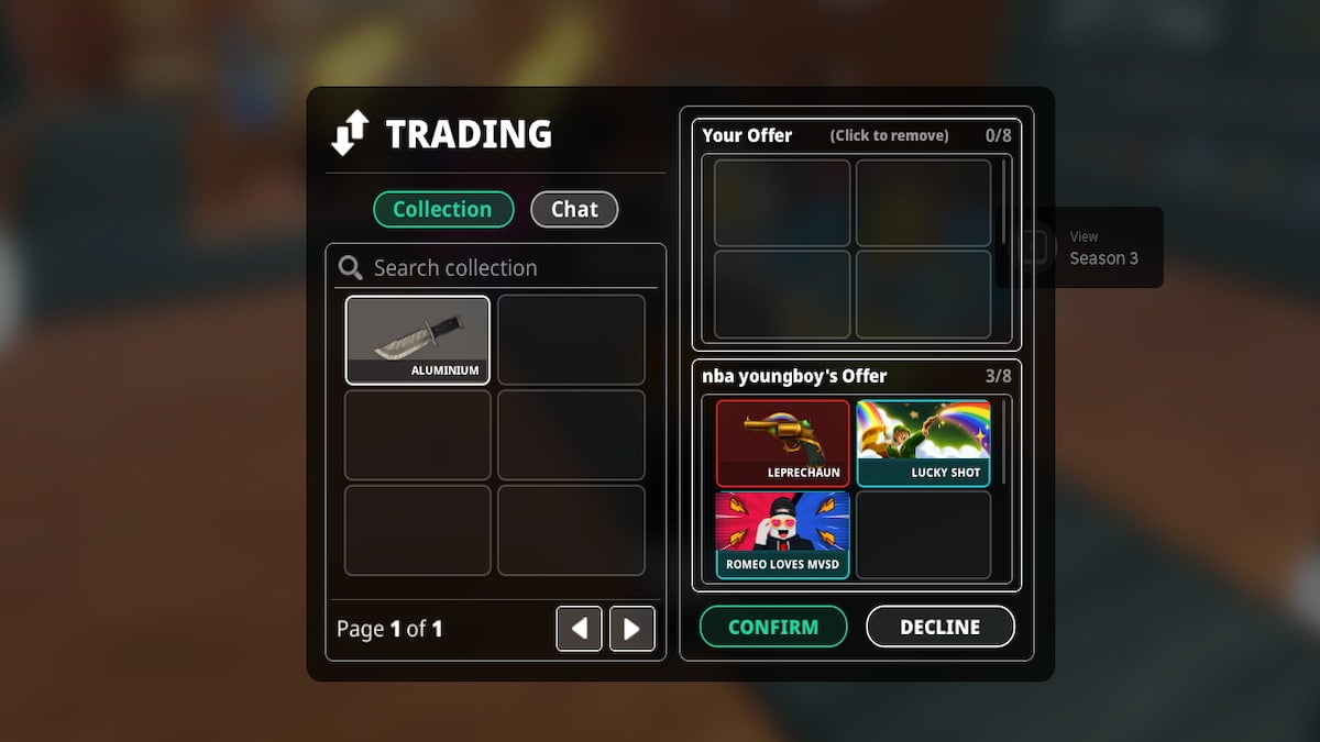 The Trading Window in Murderers VS Sheriffs Duels in Roblox