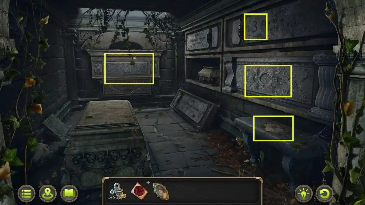 Locations in the Crypt in Case 2 of Mystery Detective Adevnture.