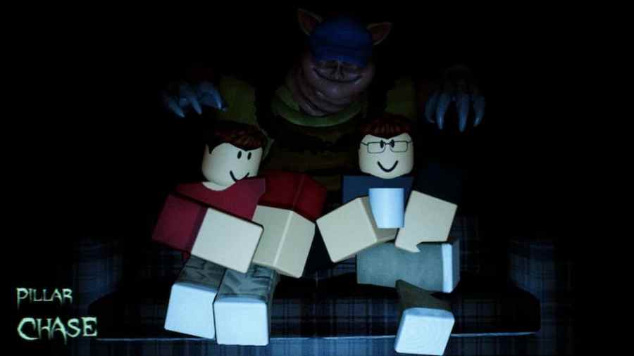 Pillar Chase 2 monster standing behind two humans