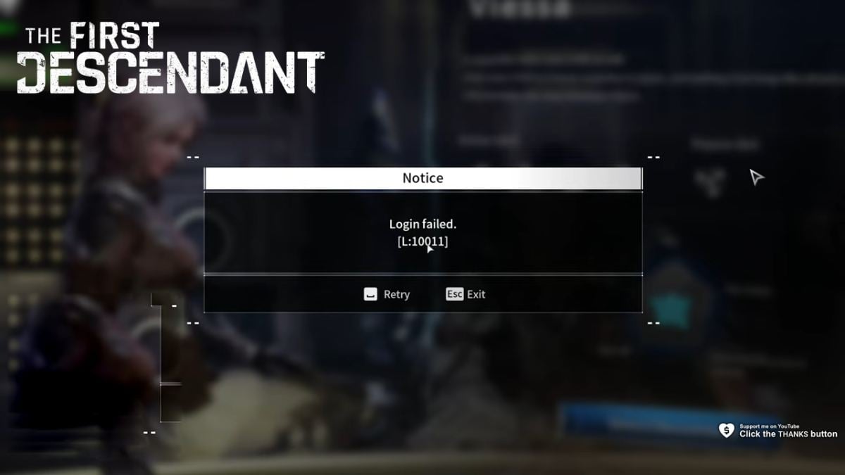 The First Descendant logo and Game Login Failed