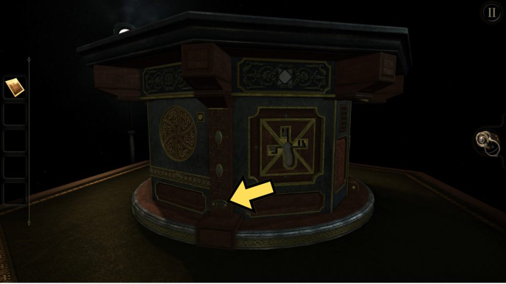 The location of the metal tag in the Chapter 3 box in our The Room walkthrough