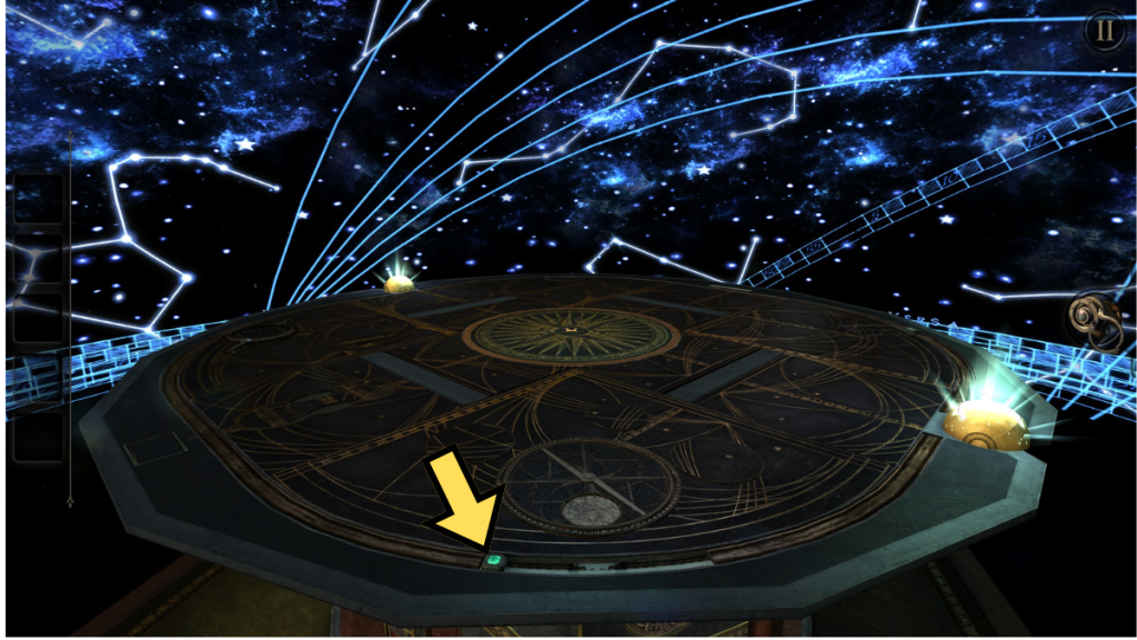 The location of the bright blue slider on top of the table