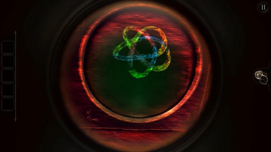 Viewing the gems through the circular glass with the lens equipped