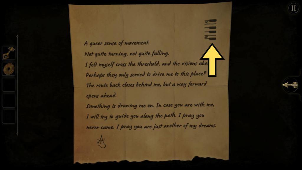 The hint for the first piano puzzle hidden in the table's note