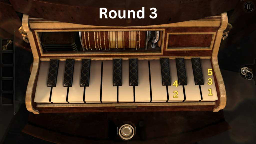 The keys to press for the third round of the piano melody puzzle in The Room walkthrough Chapter 5